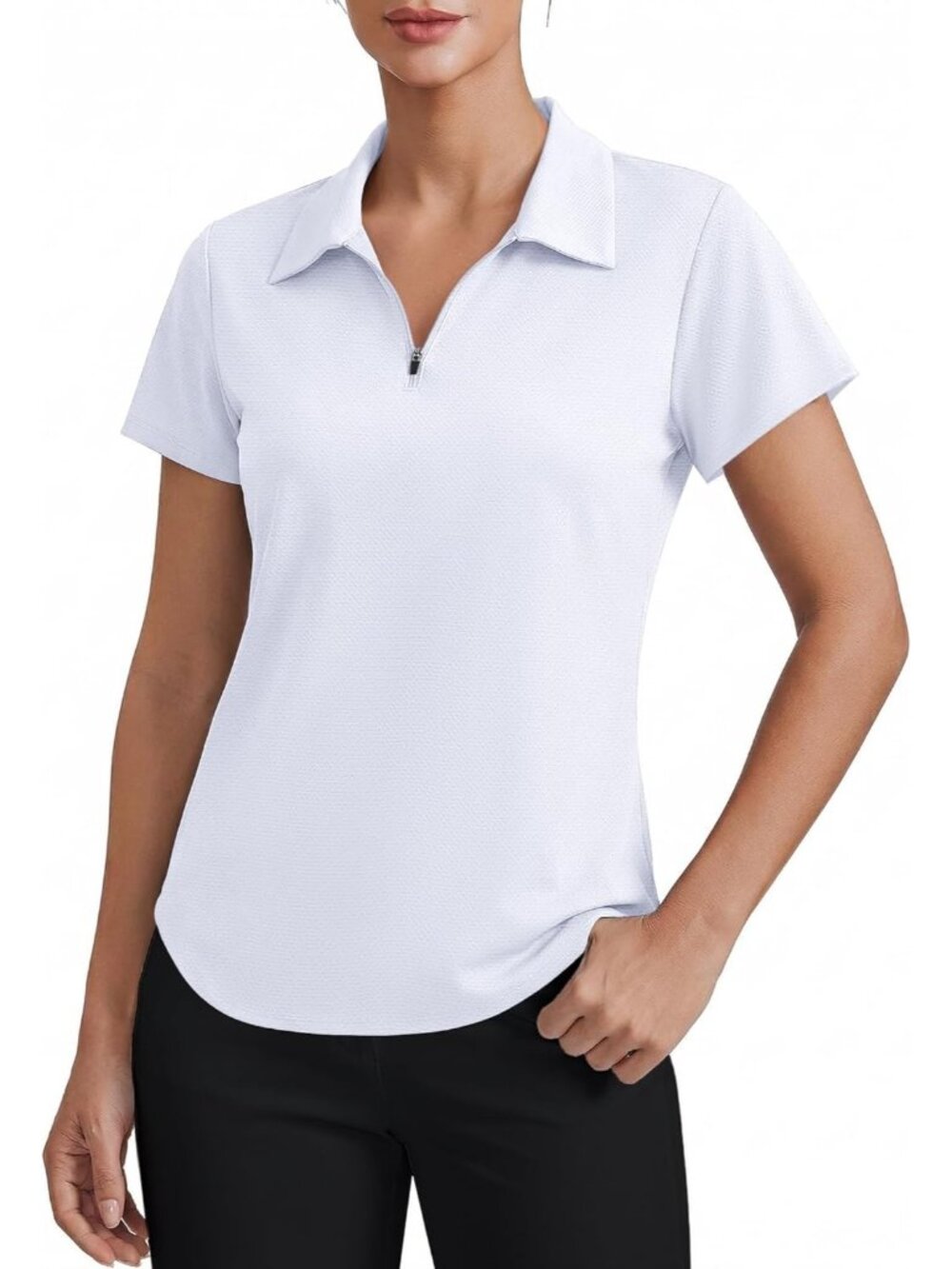 Womens White Golf Shirt Short Sleeve Upf 50+ Tennis Polo 1/4 Zip Quick Dry++